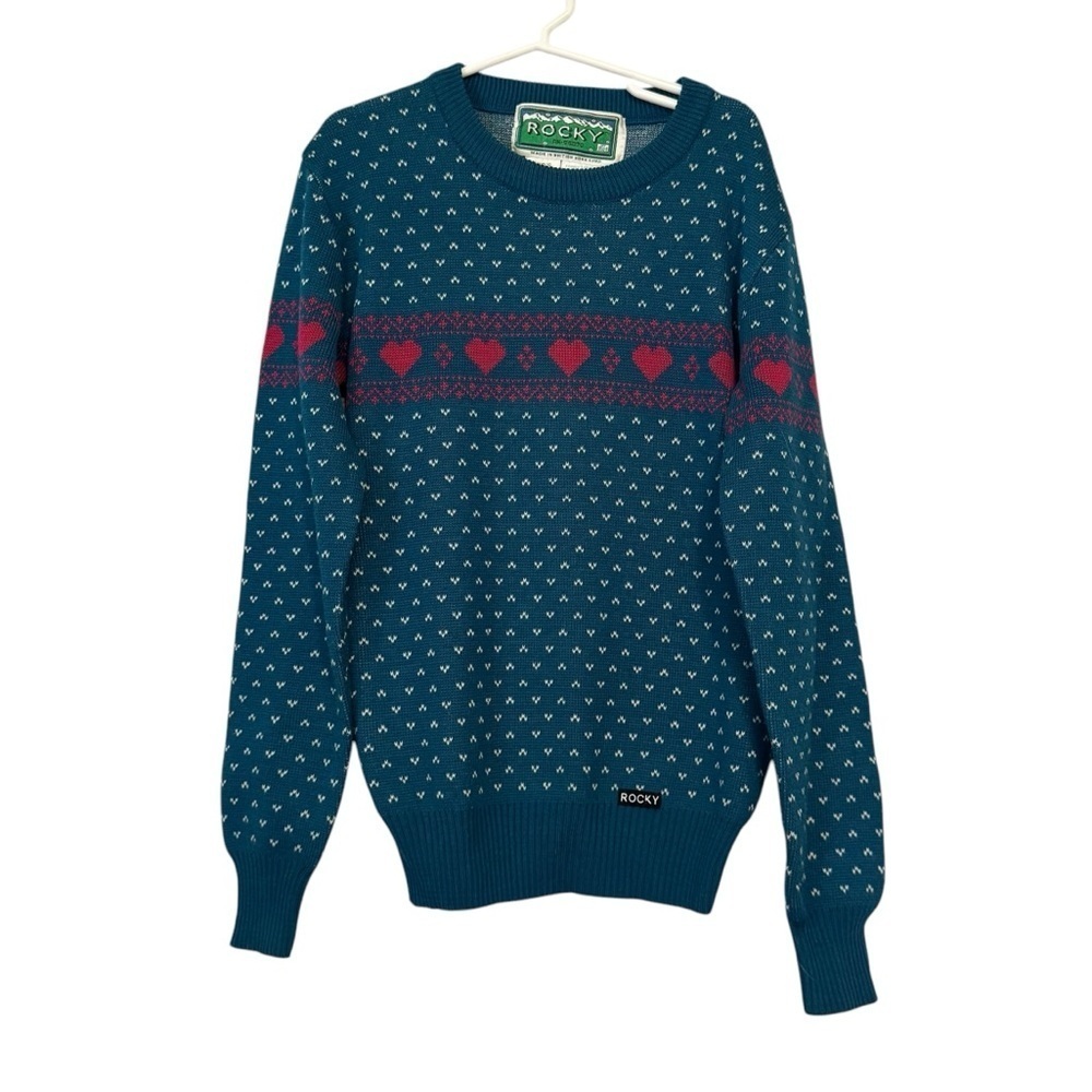 Rocky Retro Style Heart Printed Wool Blend Knit Sweater